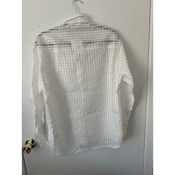 Commense Elegant White Textured Button-Down Shirt Long Sleeve Collared Blouse XS - Picture 8 of 9